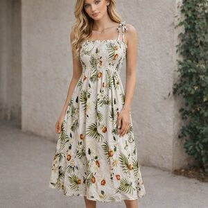 Floral‎ Smocked Midi Dress